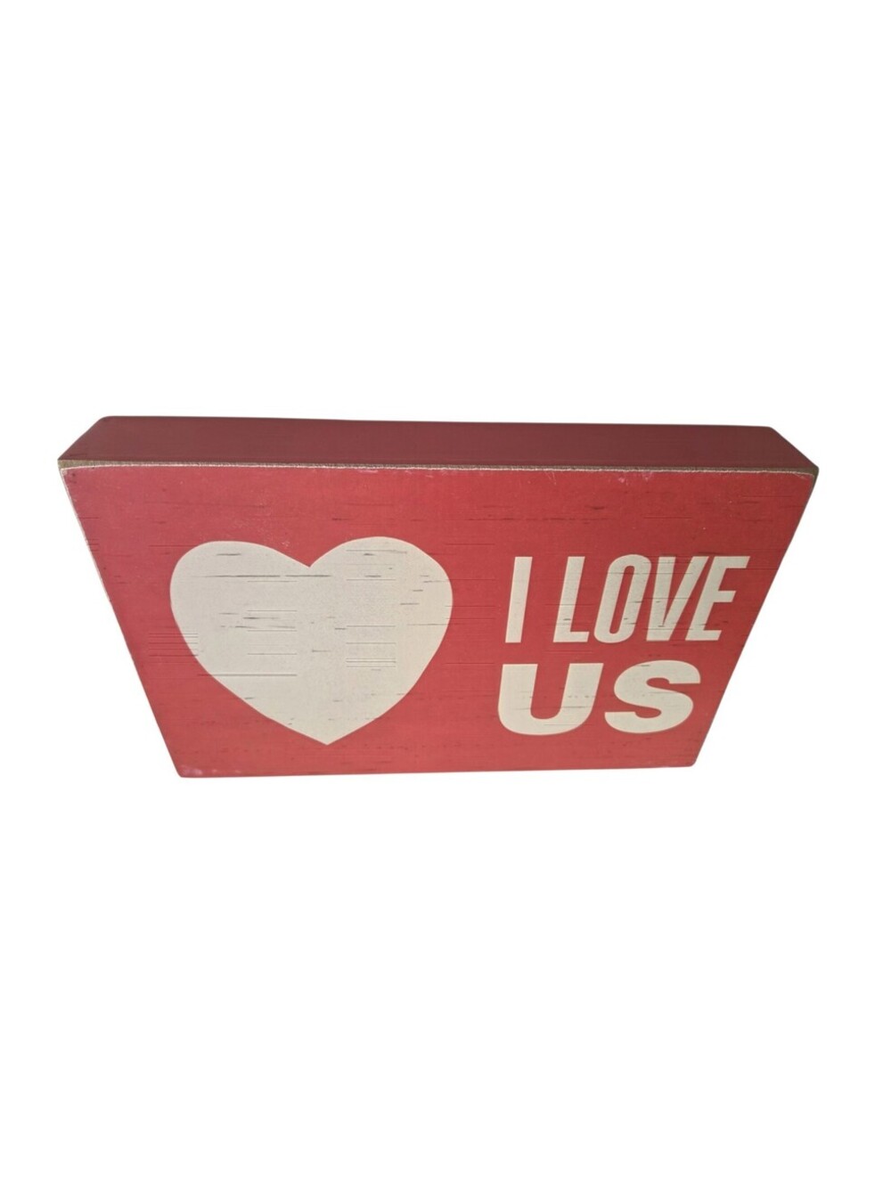Red MDF Love Plaque Block "I LOVE US" Heart Rustic Distressed Free Standing